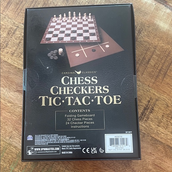 Chess Checkers Tic-Tac-Toe Game Set - Black and Brown - Picture 2 of 2